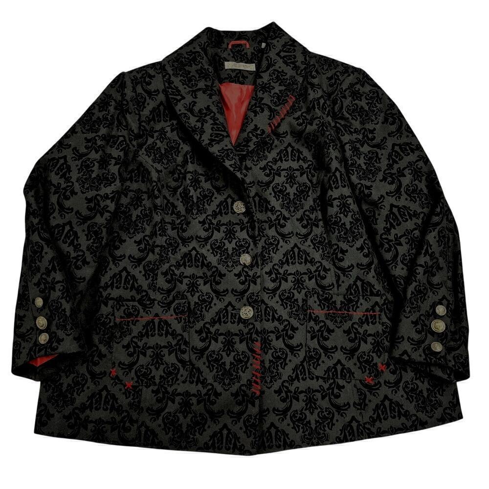 Joe Browns Black Brocade Jacket Coat Red lining NWOT Plus Sz 28 NWOT
